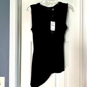 Tahari Asymmetrical Ruched Tank Black Size M NWT